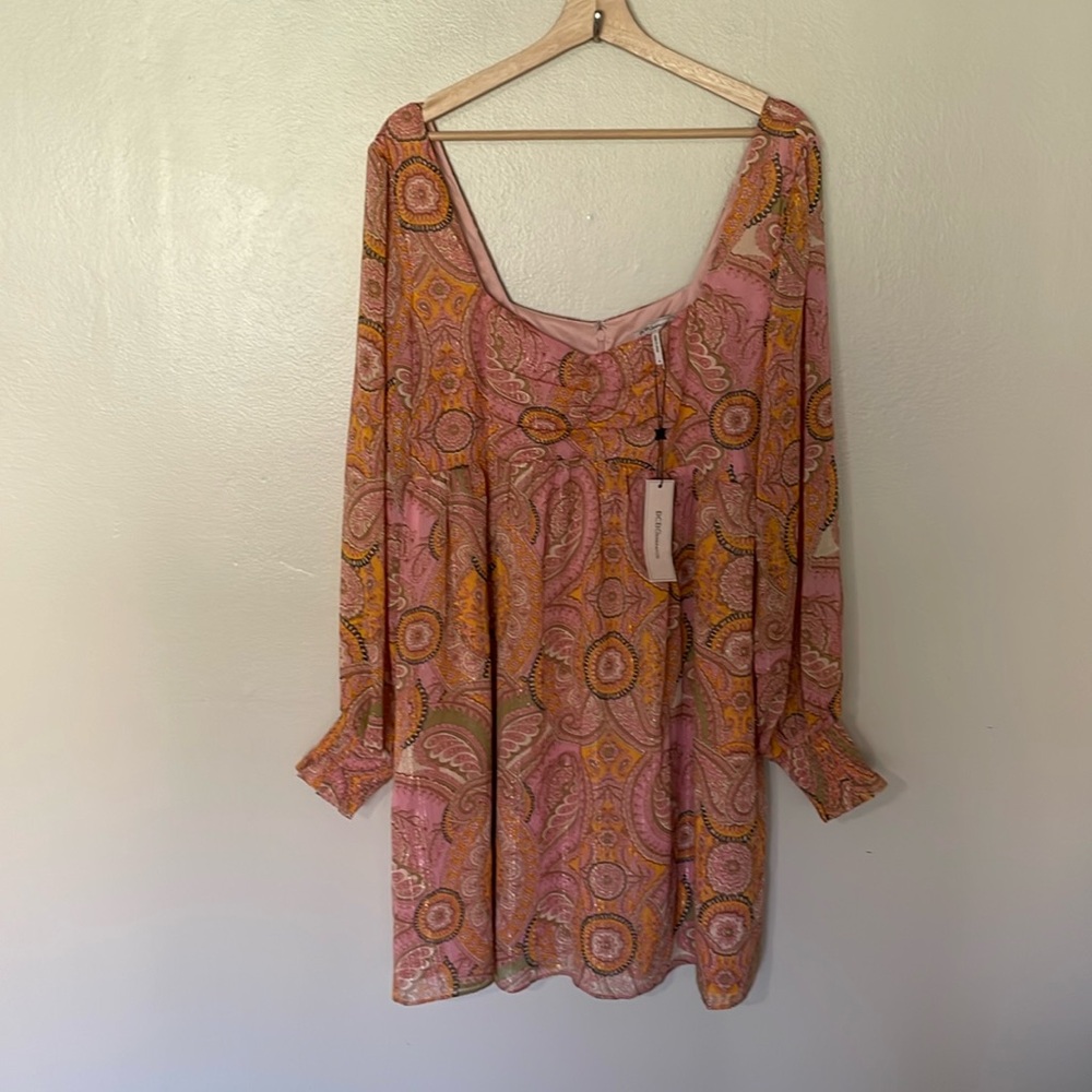 BCBGeneration Pink and Mustard Paisley Long Sleeve Mini Dress